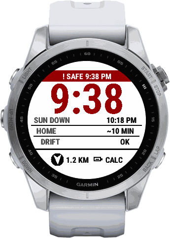 Kuling safety screen with the last safe time shown in red